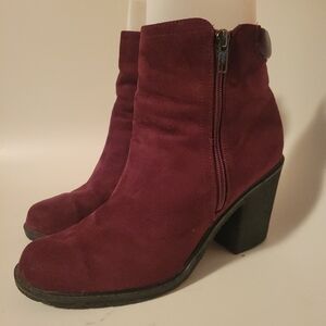 F&F Burgundy Chunky Heeled Ankle Boots